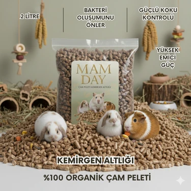 Mam Day Doğal Organik Kemirgen Altlığı Talaş Çam Peleti 2 Lt ( Tavşan , Chinchilla, Ginepig ve