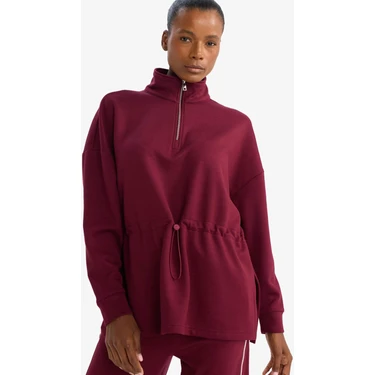 DeFacto Long Fit Dik Yaka Beli Lastikli Yarım Fermuarlı Modal Sporcu Sweatshirt