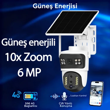 Dobest 10X Zum, Güneş Enerjili, Çift Lens, 4g Sım Kartlı, 6mp, Ptz, Su Geçirmez Güvenlik