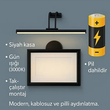 Pilli Antrasit Siyah Flüt LED Aplik Duvar Tablo ve Ayna Üstü LED