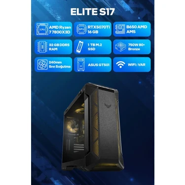 Game Garaj Elite S17 Amd Ryzen 7 7800X3D 32GB Ram 1tb SSD RTX5070TI 240MM Sıvı Soğutma Freedos