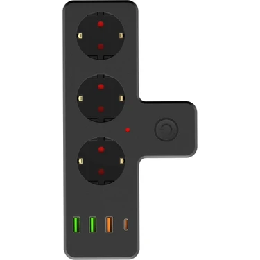 Gunkes 2500W Akım Korumalı 3 Prizli,3'lü Priz, 3x Usb,1x Type-C Giriş ve 1 Type-C Pd 20W Bağlantılı