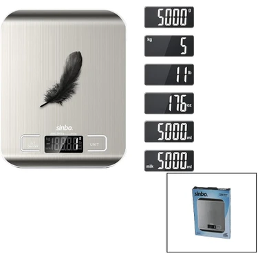 Findit Mutfak Tartısı Terazi Inox LCD Ekran 5kg/1gr Pilli=2x Aaa Pil Gr/oz/ml/ıb Ölçüm SKS-4527