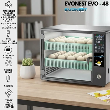 Evonest 48 Yumurtalık Tam Otomatik Hobi Kabin Tip Kuluçka Makinesi | Tavuk ve Kanatlı