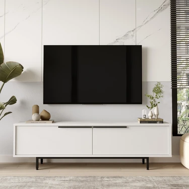 Bohem Tv Ünitesi 160CM Sehpası Metal Ayaklı Beyaz