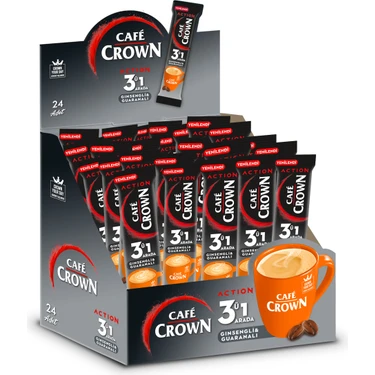 Cafe Crown 3'ü 1 Arada Action 17 Gr. x 24 Adet Yoğun Aroma ve Kremamsı Doku ile Pratik