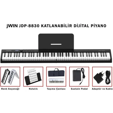 Jwin JDP-8830 Tuş Hassasiyetli Katlanabilir Bluetooth + Şarjlı Piyano -