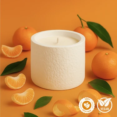 Kafna Bodrum Mandalinası Kokulu Beton Mum – %100 Soya Wax, El Yapımı, Doğal Vegan