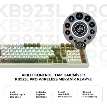 Havit Gamenote KB923L Pro Tri-Mode Kablosuz Mekanik Rgb Oyuncu Klavyesi – LCD