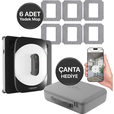 Xenon Smart Cam Silme Robotu (Elo) ve 6 Adet Mop | 2'li Set, Kumandalı, 3 Modlu, Mobil
