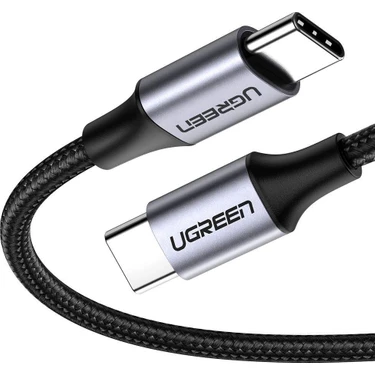 UGREEN USB-C 60W 3A QC PD Örgülü Hızlı Şarj Kablosu, 1 m, Siyah,