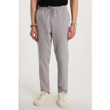 Tudors Erkek Regular Fit Beli Lastikli Bağcıklı Jogger Gri Pantolon Rahat Kesim Yan