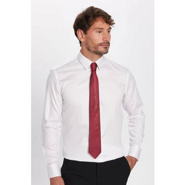 Tudors Erkek Slim Fit Non-Iron Pamuklu Ütü Gerektirmez Beyaz