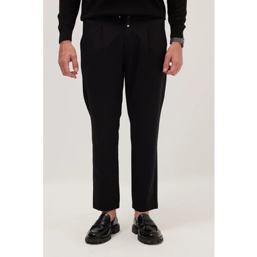 Tudors Erkek Slim Fit Dar Kesim Lastikli Bağcık Detaylı Siyah