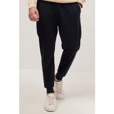 Tudors Erkek Regular Fit Klasik Kesim Beli Bağcıklı Jogger Cepli Lastikli Paça Lacivert Eşofman