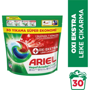 Ariel Hepsi1Arada PODS® Oxi Extra Leke Çıkarma Kapsül Çamaşır Deterjanı Beyazlar ve Renkliler 30