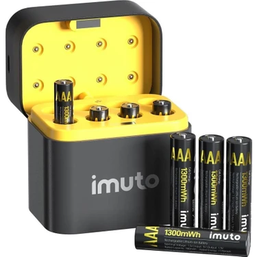 Imuto 1300 Mwh Aaa Lityum Şarjlı Pil Seti (8’li) + 8 Yuvalı Şarj