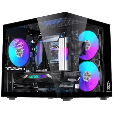 GM Game Master Gm-X1 Tuştan Değişmeli 3x Rgb Fanlı Gaming Mini Akvaryum M-Atx Siyah