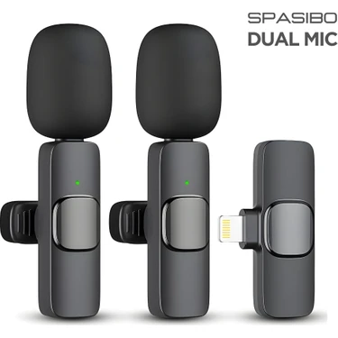 Spasibo Dual Mic 2'li Kablosuz Yaka Mikrofonu Seti | 360° Ses Alımı & Gürültü Engelleyici | 20M