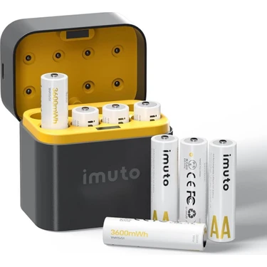 Imuto 3600 Mwh Aa Lityum Şarjlı Pil Seti (8’li) + 8 Yuvalı Şarj