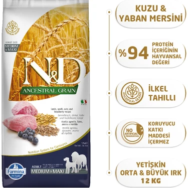 N&D Nd Az Tahıllı Kuzu & Y.Mersini Adult Med&Maxi Köpek Maması - 12