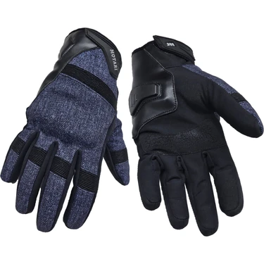 Motari Softshell Suya Dayanıklı Yumruk ve Avuç Içi Korumalı Denim Kışlık Motosiklet Eldiveni,