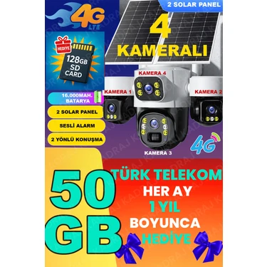 Kadraj X34B – 4 Kameralı, 4g Sim Kartlı, 2 Solar Panel Fiyatı