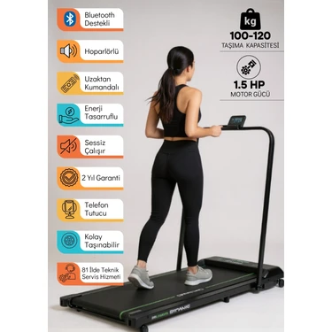 Dynamic Voit Garantili Walkfitpad T500 Hb Yağlama Gerektirmeyen Tutma Kollu Bluetooth'lu Hoparlörlü