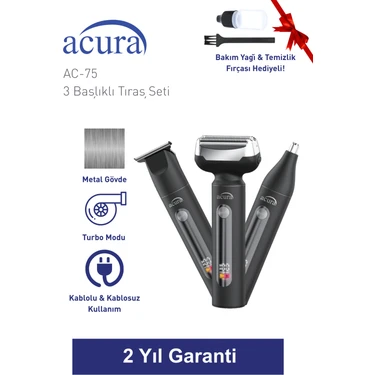 Acura Ac-75 3 Başlıklı Metal Gövdeli Tıraş