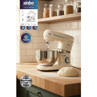 Sinbo SMX-2770 1300 Watt Standlı Mikser Krem 5 L Paslanmaz Çelik Hazne ile Yüksek