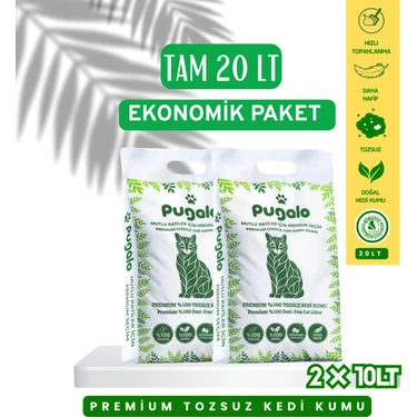 Pugalo Kokusuz Naturel Kedi Kumu 10LT x 2