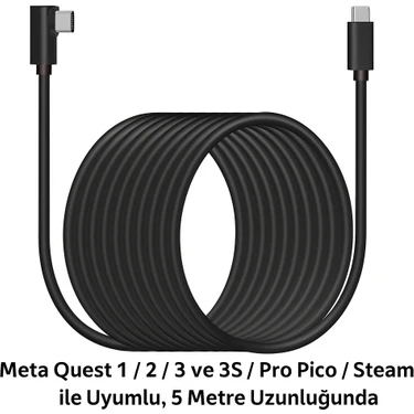 Cosmostech Link Cable Kablosu 5 Metre – Pcvr Uyumlu Type-C To Type-C Kablo | Meta Quest 3 / 3s /