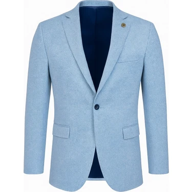Plus Scorpion Erkek Karyağdı Desenli Slim Fit Blazer Ceket – Mavi & Gri – Şık Günlük ve Ofis