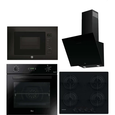 Hoover 4'lü Ankastre Set Siyah (HO3158B FIRIN-HMIG20GDFN MİCRO-HVW6MBB Gazlı
