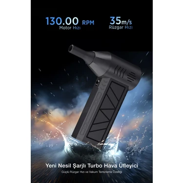 Kensa Turbo Mini Hava Üfleyici Jet Fan – 3 Kademeli Güçlü Üfleme, Toz Temizleme, Mangal, LED