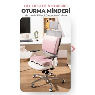 Viscotex Visco Ortopedik Oturma ve Bel Destek Minderi Seti Pembe 35 x 45 cm Çift Taraflı