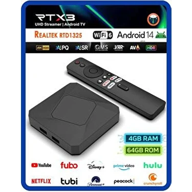 EverBox Rt-X3 4K Android 14.0 Tv Box 4+64GB Realtek RTD1325 Yapay Zeka Işlemci Chip Dual Hızlı