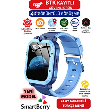 SmartBerry Z34 Görüntülü Görüşme Gps Wıfı Net Konum Gizli Dinleme Akıllı Çocuk Takip Saati Sim
