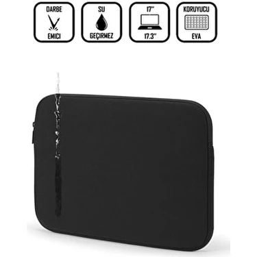 D'Vers Siyah 17-17,3 Inç Uyumlu Su Geçirmez Kumaş ve Fermuar Detaylı Unisex Kılıf Notebook Laptop