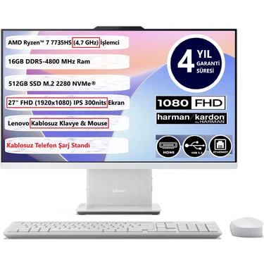 Lenovo Ideacentre Aıo 27ARR9  R7-7735HS 16GB 512GB SSD 27 Fhd IPS Freedos 27" Aıo Bilgisayar