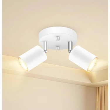 Rsylight Retro Beyaz Metal 2 Li LED Spot Tavan Plofyoner 180 Derece Hareketli Beyaz