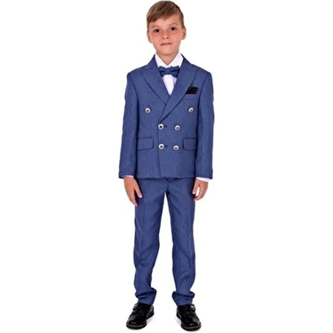Mnk Baby & Kids Mavi Kruvaze Italyan Kesim Montero Erkek Çocuk Takım Elbise MNK5689 Regular