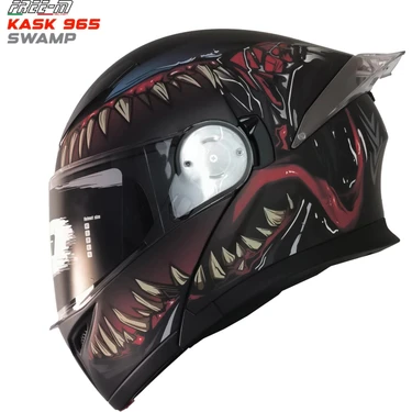Free-M 965 Swamp Mat Siyah-Kırmızı Çene Açılır Kask ABS Fiyatı