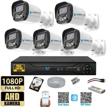 Vartek Bilişim 5 Kameralı Full HD Güvenlik Kamera Seti 320GB HDD 5MP Gece (Renkli) Görüşlü - Sabit