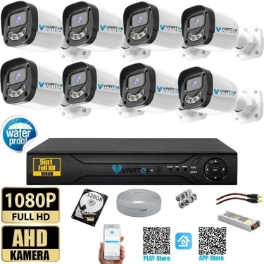 Vartek Bilişim 8 Kameralı Full HD Güvenlik Kamera Seti 320GB HDD 5MP Gece (Renkli) Görüşlü - Sabit