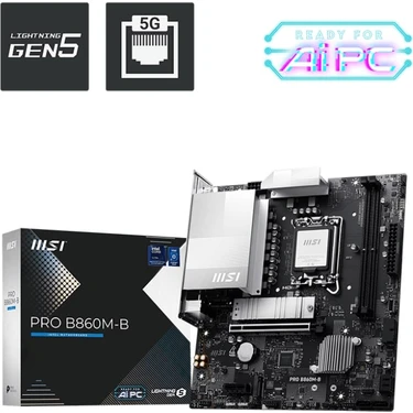MSI Msı Pro B860M-B Intel B860 Soket 1851 Ddr5 9066+(OC)MHZ Matx Gaming (Oyuncu)