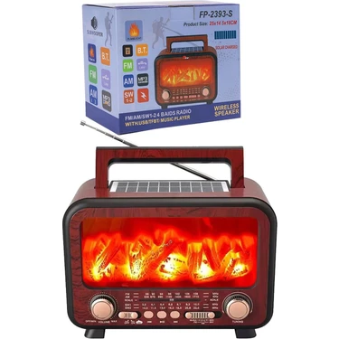 Serreha Radyo Nostaljik Şömineli Güneş Panelli Bluetooth USB