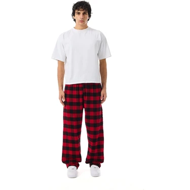 Unisex Ekoseli Oversize Pantolon – %100 Pamuk, Relax Fit, Kışlık Sıcak Tutan Streetwear Günlük