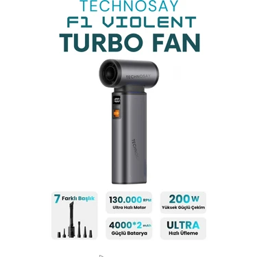 Azurtech F1 Violent Turbo Jet Fan 7 Başlık 130000RPM Ultra Güçlü Motor Güçlü Vakum 4000MAH