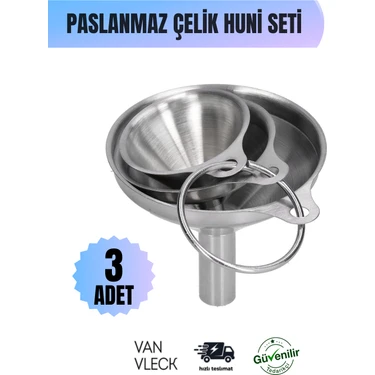 Van Vleck Paslanmaz Çelik Mini Huni Seti – 3’lü Farklı Boy Huni, Dayanıklı ve Çok Amaçlı Mutfak